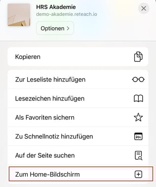zum Homebildschirm hinzufügen anklicken