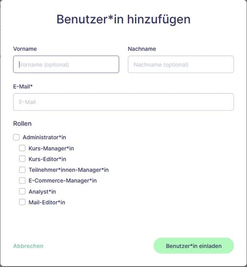 Admin hinzufügen Formular