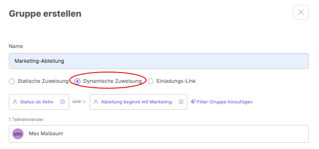 Gruppe erstellen X