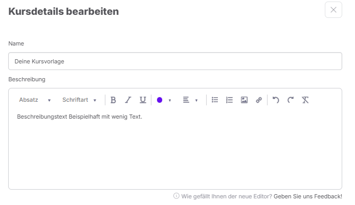 Kursdetails bearbeiten
