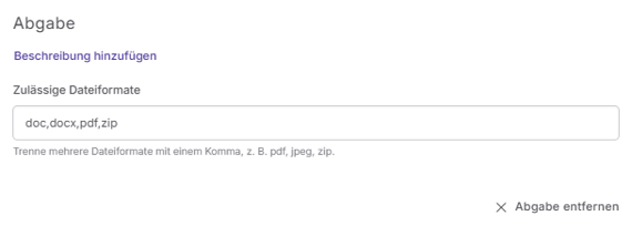 Abgabe Formate hinzufügen