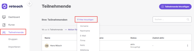 Teilnehmende filtern