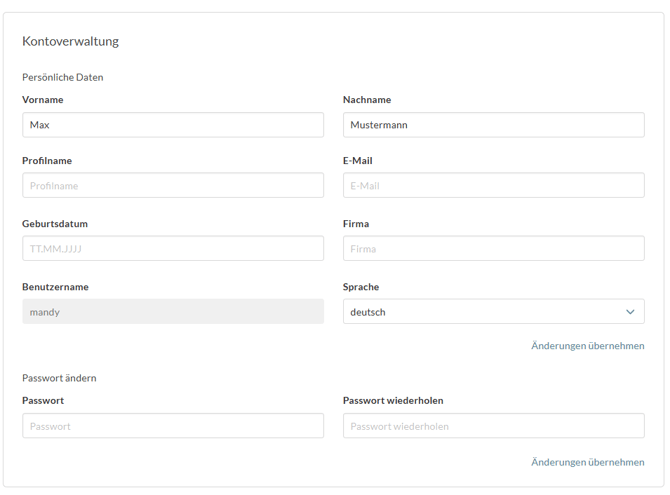 Kontoverwaltung Profilname