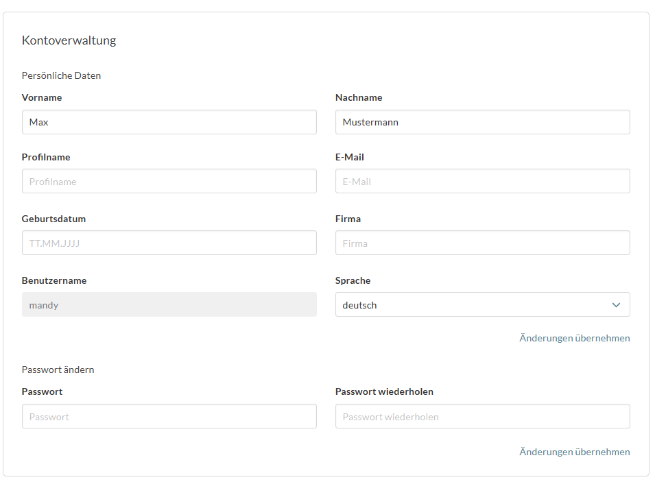 Kontoverwaltung Profilname