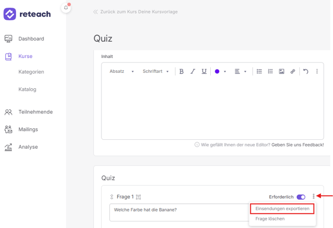 Quizlektion exportieren