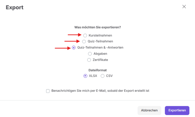 Export von Kursteilnahmen