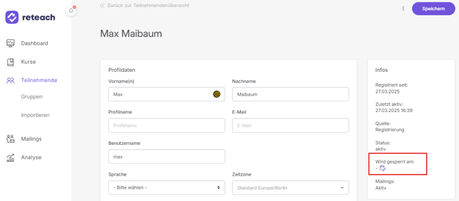 Teilnehmer Sperrdatum setzen
