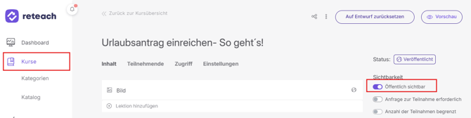 Kurs öffentlich sichtbar