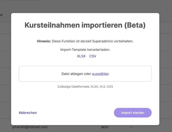 Kursteilnahme importieren