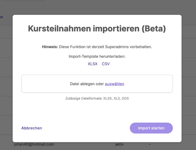 Kursteilnahme importieren