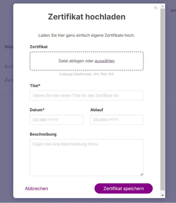 Zertifikate hochladen