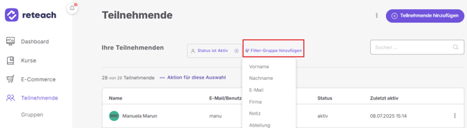 Filter hinzufügen
