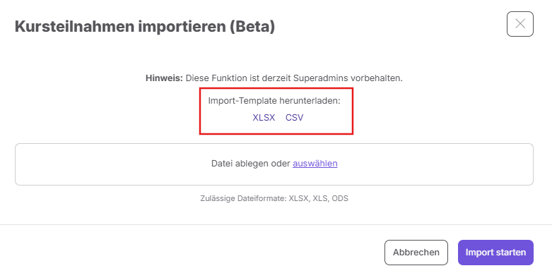 Import Template herunterladen