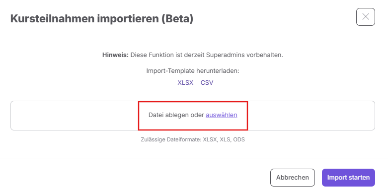 Import Datei hochladen