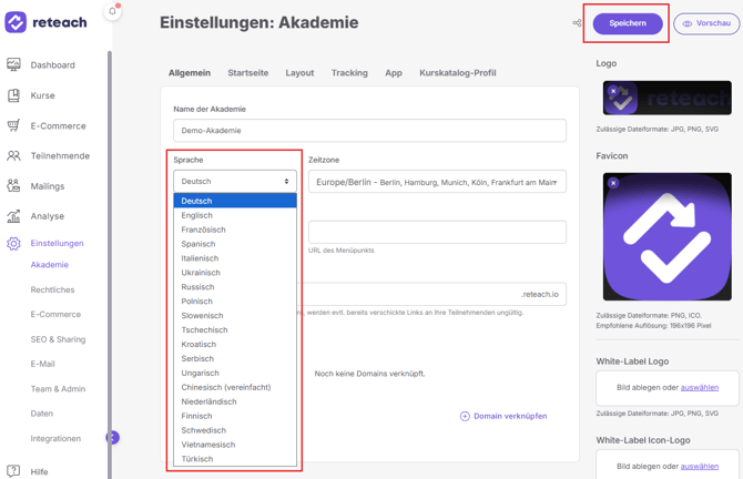 Sprache ändern