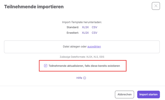 Teilnehmenden Daten aktualisieren