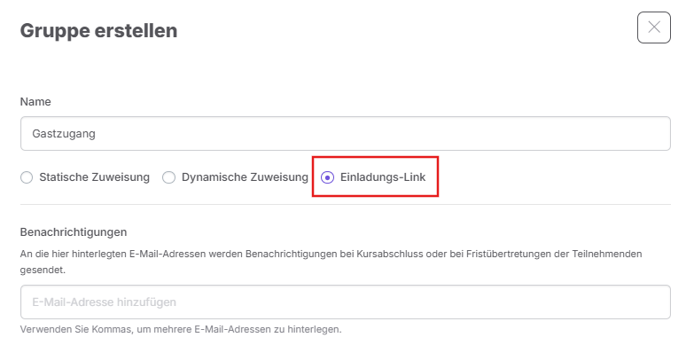 Einladungs-Link anlegen