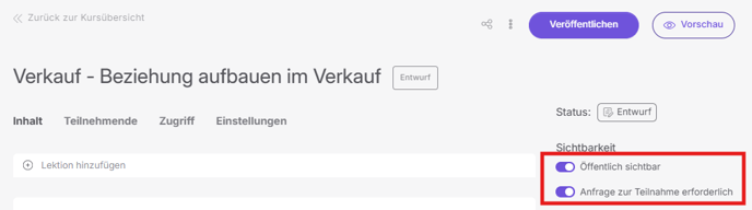Öffentlich Sichtbar und Anfrage