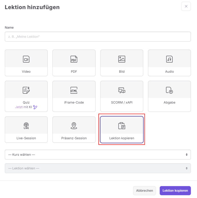 Neue Lektion hinzufügen