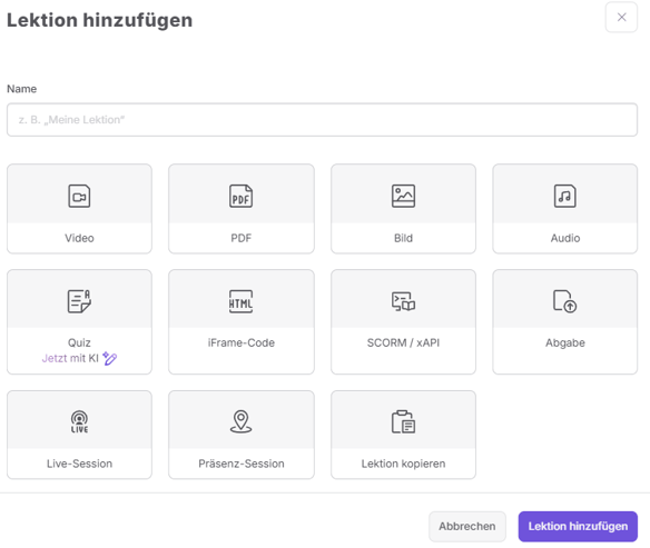 Lektion hinzufügen 1