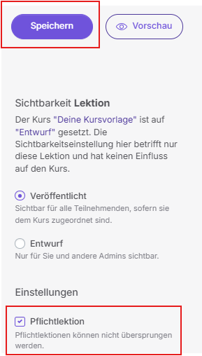 Pflichtlektion speichern