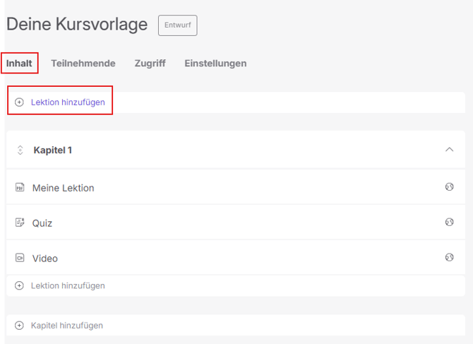 Lektion hinzufügen x