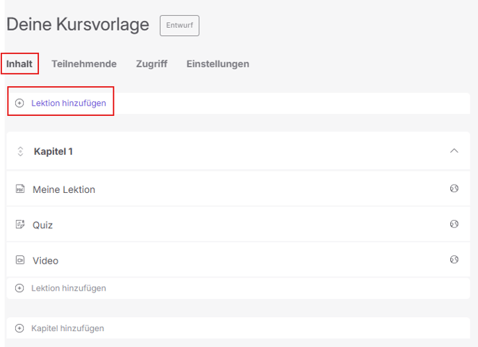 Lektion hinzufügen x