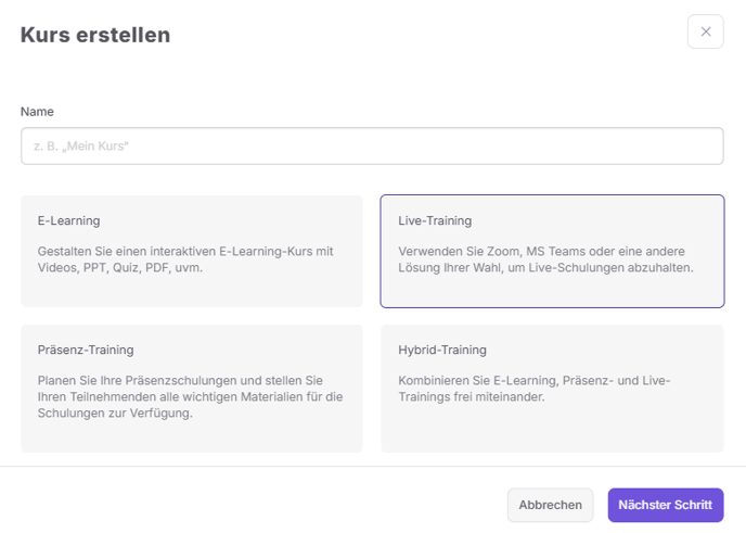 Kurs erstellen x