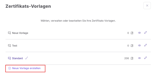 Neue Vorlage erstellen x