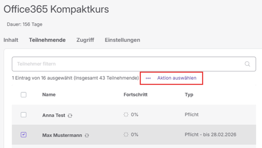 Aktion auswählen