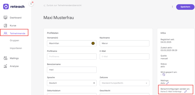 Teilnehmende benachrichten