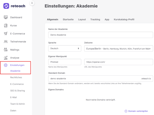 Einstellungen- Akademie