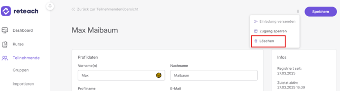 Teilnehmenden löschen x