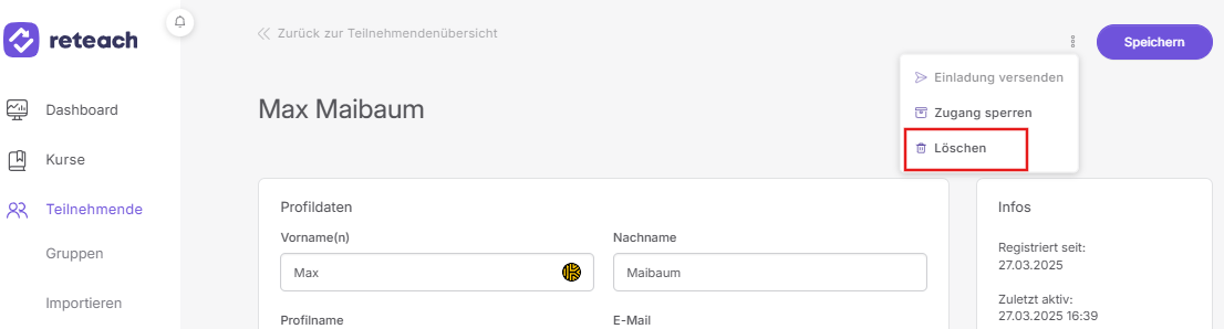 Teilnehmenden löschen x