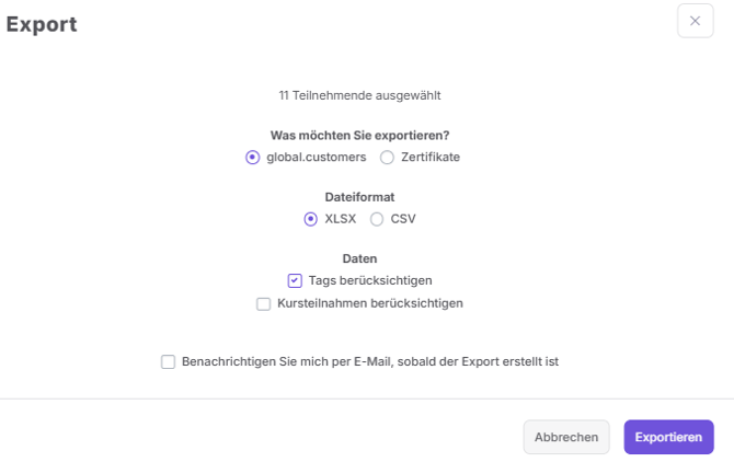 Export xlsx