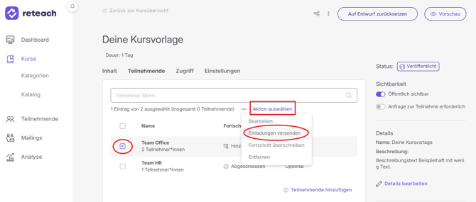 Einladungen versenden