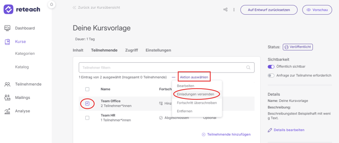Einladungen versenden