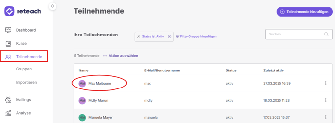 Teilnehmenden Profil öffnen