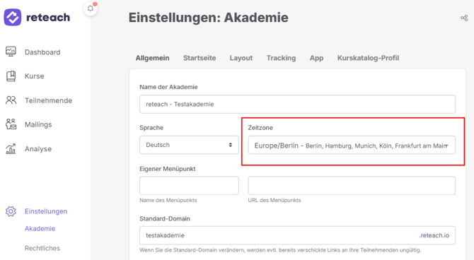 Zeitzone Einstellungen