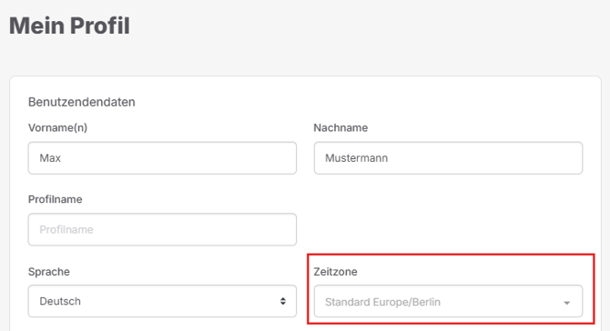 Mein Profil Zeitzone