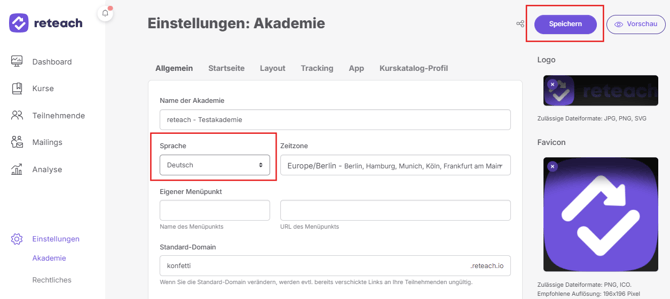 Einstellungen Sprache