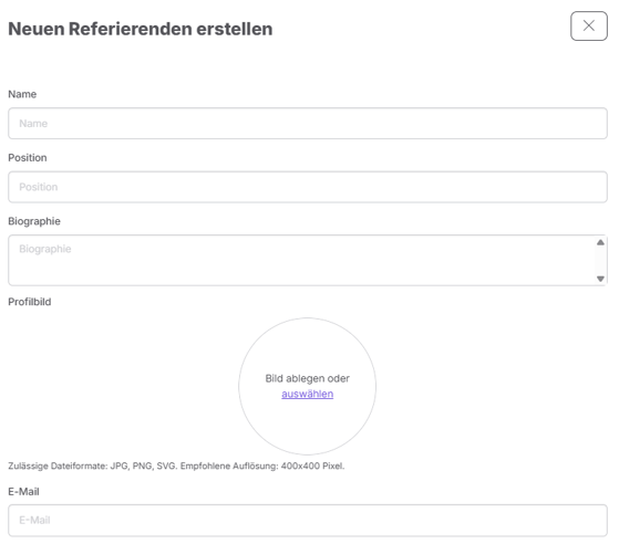 Neuen Referenten anlegen- Profil