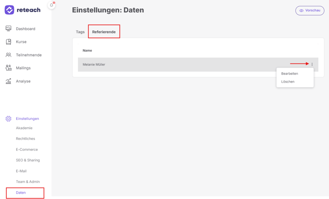 Referierenden bearbeiten oder löschen