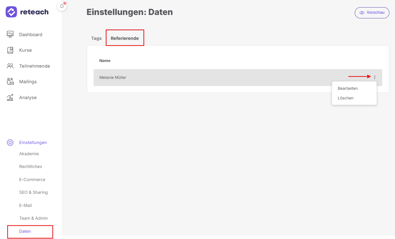 Referierenden bearbeiten oder löschen