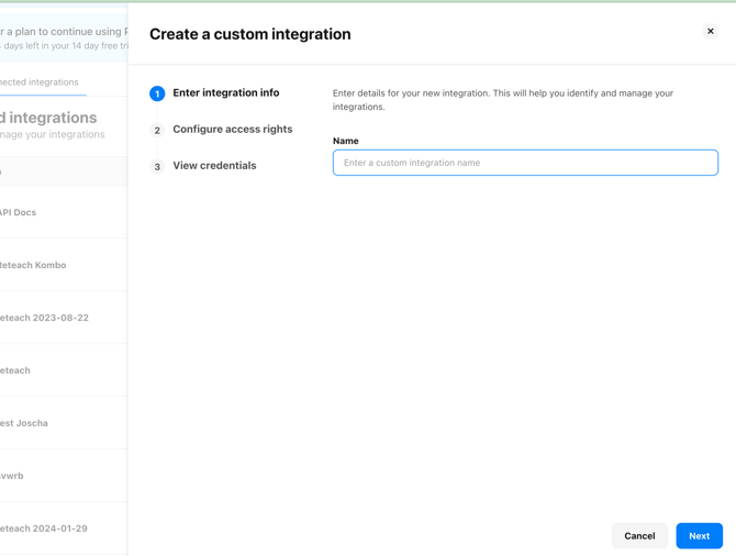 Create Custom Integration in Personio enter